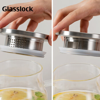 GLASSLOCK凉水壶高硼硅玻璃茶水分离耐高温冷水壶泡茶壶家用玻璃果汁杯1.1L