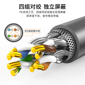 秋叶原（CHOSEAL）七类双屏蔽网线 CAT7类过福禄克 万兆电竞级网络线 工程家装5G布线箱线 灰色305米 QS2620AT305