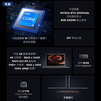 联想ThinkPad P16v 英特尔 16英寸高性能工作站笔记本电脑（i9-13900H 32G 2TB RTX 2000-8G）定制
