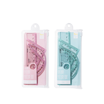 得力（deli）学生考研文具高考中考考试绘图套尺(直尺*1+三角尺*2+量角器*1)套装 尺子