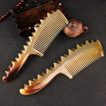 牧韵 多功能牛角梳按摩头皮全身 卷发直发男女通用 海参牛角按摩梳子密齿约20厘米