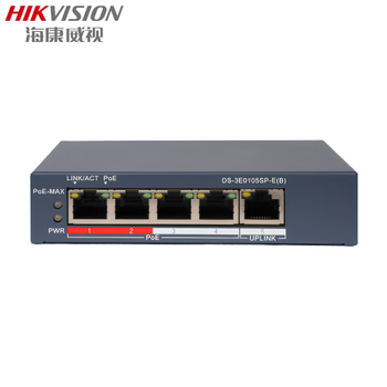 海康威视（HIKVISION）5口百兆交换机 POE网线供电自适应网口 监控网络网线分线器 钢壳机身 即插即用 DS-3E0105SP-E