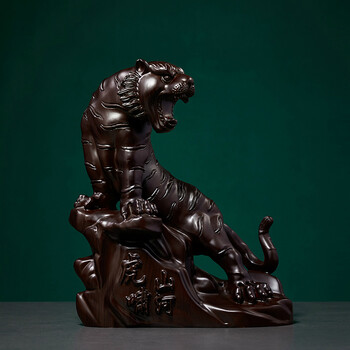 阑逸箐菀黑檀木雕虎啸山河生肖实木雕刻老虎摆件虎年吉祥物中式客厅