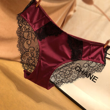 性感内裤女雷丝舒适女士内裤性感诱惑蕾丝中低腰内裤女少女裤头w 酒红