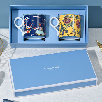 Wedgwood威基伍德漫游美境黄色绮想+蓝塔物语马克杯对杯套盒