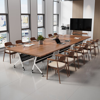 吉赠实木折叠会议桌现代简约可移动拼接培训桌会议室接待洽谈桌高级感