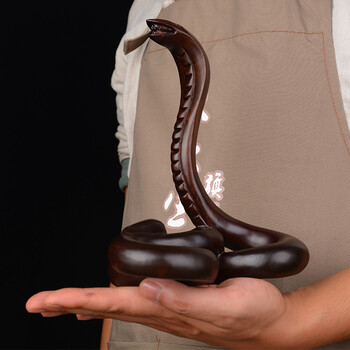 木雕摆件招财蛇实木质雕刻十二生肖蛇家居装饰工艺品 (精雕)长19宽15