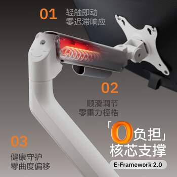 Brateck北弧 显示器支架 机械臂 电脑支架桌面夹式底座 屏幕升降悬空托增高架E350白17-32吋 适配卓威AOC