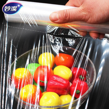 妙洁免刀撕PE保鲜膜50米*5卷装 中碗经济装点断式PE食品级厨房冰箱