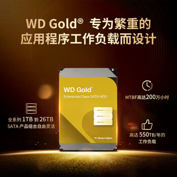 西部数据（WD）1TB 企业级机械硬盘 WD Gold 西数金盘 SATA 7200转128MB CMR垂直 服务器硬盘 3.5英寸WD1005VBYZ