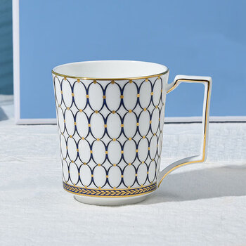 Wedgwood金粉年华蓝色骨瓷马克杯 椭圆形浮雕月桂叶纹陶瓷杯300ml