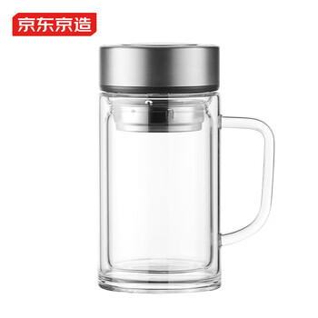 京东京造 茶杯 双层玻璃茶水分离泡茶咖啡杯子带把手大容量500ml