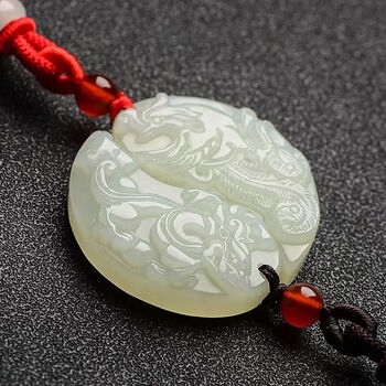 時代物 本物和田玉 原石 土沁 透彫 遊龍戯鳳紋 玉佩 根付 美品 古玉 和田玉(ホータン)細工透かし彫り 古代龍鳳紋 根付 緒締玉