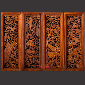 东阳木雕挂件香樟实木中式玄关客厅梅兰竹菊雕刻工艺品壁挂 春夏秋冬