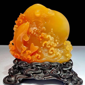 福建寿山石彫 寿山石（高山石同尾緑))（吉祥善）彫刻品 马 铭生 氏 作 ｜石の