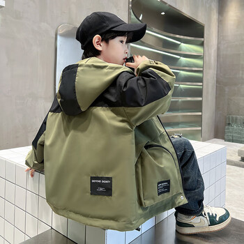hxvj361官方aj儿童装男童春装冲锋衣外套2024新款春季nike军绿90cm