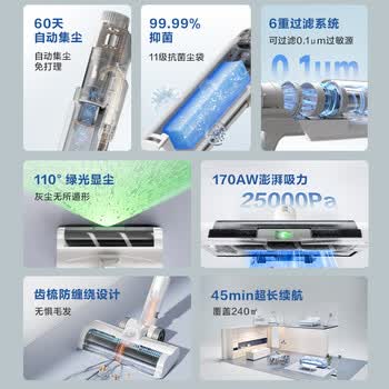 京东京造智能基站自集尘无线吸尘器V1  懒人手持家用无线三合一 绿光显尘宠物毛发防缠绕