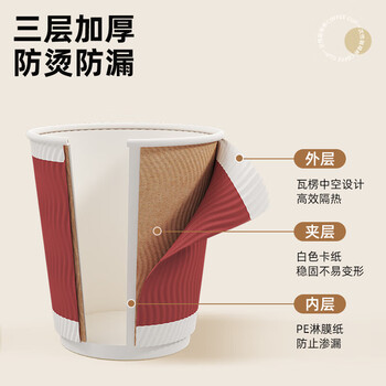 特美居（temeiju）一次性咖啡杯防烫纸杯加厚杯子食品级水杯商务瓦楞茶杯60只不带盖