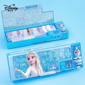 迪士尼（Disney）流沙文具盒 女孩儿童小学生多功能铅笔盒双层笔袋幼儿园笔盒学习用品开学季礼物 艾莎公主