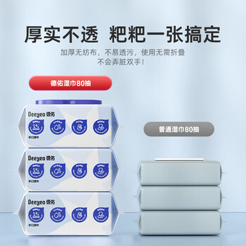 DEEYEO婴儿手口专用湿巾新生宝宝湿纸巾实惠装家庭装蓝色大包80抽*5包