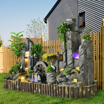 qwc 大型庭院装饰假山流水喷泉水系景观花园院内鱼池阳台户外鱼缸造景