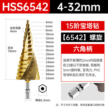 沪豪（HUHAO）六角柄宝塔钻头高硬度铁板不锈钢专用电钻打孔阶梯钻头开孔扩孔器