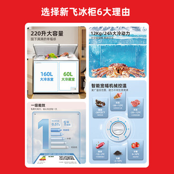 新飞(Frestec)220升家用商用冰柜 双箱双温冷柜 顶开门 冷藏冷冻卧式冰箱BCD-220DHF 新飞(Frestec)220升家用商用冰柜 双箱双温冷柜 顶开门 冷藏冷冻卧式冰箱BCD-220DHF