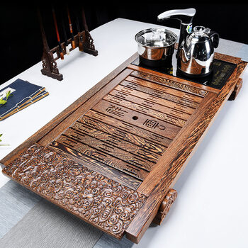 【京东好货】 鸡翅木茶盘实木四合一全自动电热炉茶海大号茶台茶托