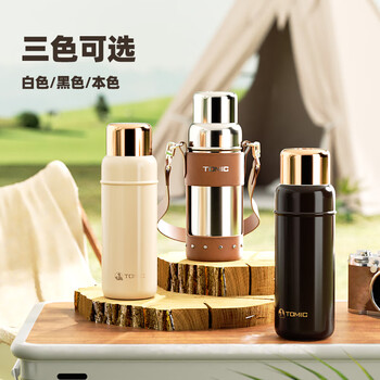 特美刻（TOMIC）保温杯焖茶杯陶瓷内胆钛茶隔保冷水杯节日礼物黑色 600ml