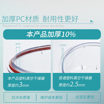 比克曼生物 塑料真空干燥器实验室带双阀门压力表透明加厚干燥皿 【250mm】
