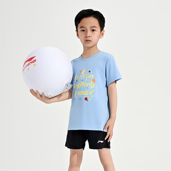 李宁(LI-NING)乒乓球服速干短袖儿童跑步运动服基础上衣T恤青少年 极光蓝 140 李宁(LI-NING)乒乓球服速干短袖儿童跑步运动服基础上衣T恤青少年 极光蓝 140