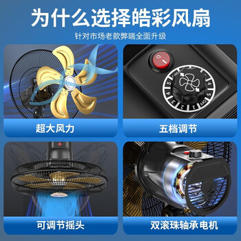 皓彩（haoluck）工业风扇超大风力落地扇强力牛角扇立式商用工厂工业扇车间家用 20吋五档 金色铝5叶