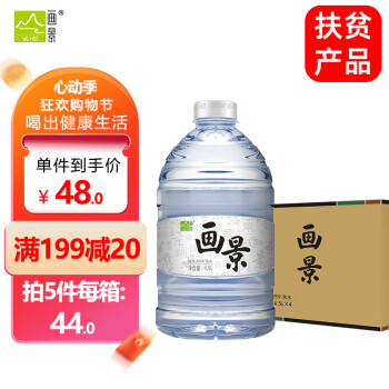 画景（VA KIN） 弱碱性天然矿泉水4.5L*4瓶整箱饮用水小分子 家庭公司桶装水泡茶