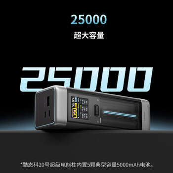 CUKTECH酷态科【3C认证可上飞机】20号超级电能柱25000毫安时充电宝多口210W快充移动电源适用小米/笔记本
