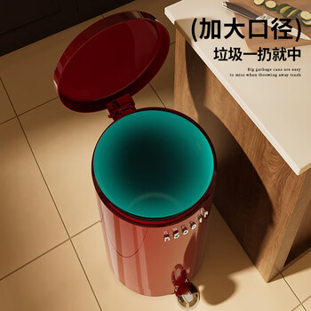 诺室脚踩垃圾桶家用带盖复古高级感客厅卧室厨房大号脚踏式垃圾筒红银