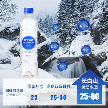 恒大冰泉长白山天然偏硅酸矿泉水 500ml*24【热门商品】