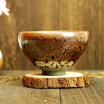 【观自在】 非遗传承人陆承贵 彩金 油花大 玻化佳 建盏茶器 口径9.