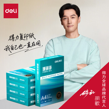 得力（deli）珊瑚海A4打印纸 80g500张*5包一箱 双面使用 加厚复印纸 整箱2500张7378【销冠系列】
