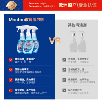 膜太（MOOTAA）欧洲进口玻璃清洁剂500ml*1强力去污淋浴厨房车窗除水垢清洗剂