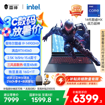 雷神猎刃15【RTX4060】15.6英寸设计AI游戏本笔记本电脑(14代i9-14900HX 16 1T 165Hz)国家政府补贴20%