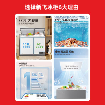 新飞(Frestec)228升减霜大冷冻小冷藏保鲜冰柜家用双温双箱一级节能卧式冷柜BCD-228KAT/L 新飞(Frestec)228升减霜大冷冻小冷藏保鲜冰柜家用双温双箱一级节能卧式冷柜BCD-228KAT/L