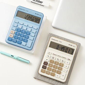 齐心语音计算器 12位大屏桌面计算机 白色 C-1376