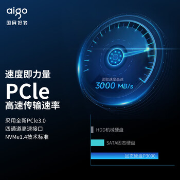 爱国者（aigo）256GB SSD固态硬盘 M.2接口NVMe协议 PCIe3.0高性能主控 台式机笔记本通用P3000 读速3000MB/s