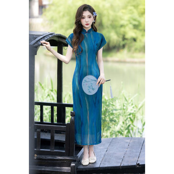 中国語：海派旗袍【新品】 Amazon.com: 豪華無袖旗袍服裝中文領側高開叉中國傳統派對雞尾酒
