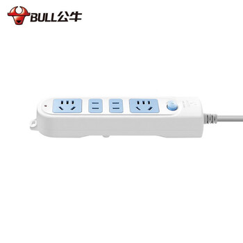 公牛（BULL）新国标插座 4插位分控开关全长3米插线板插排 蓝白款 GN-607