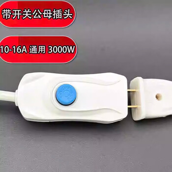 佰达特 带开关床头二孔大功率公母对接插头快速接线家用两脚插头不带线【14个装】大功率单二脚公插