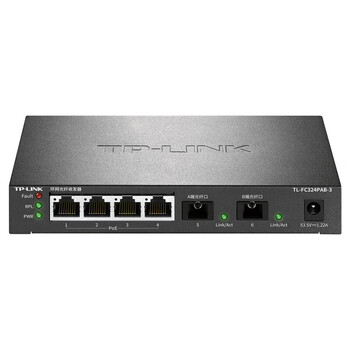 普联（TP-LINK）千兆单芯单模单纤光纤收发器 3公里远距离 SC-RJ45互转光电转换器【4电2光/环网】TL-FC324PAB-3