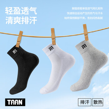 Taan泰昂羽毛球袜抗菌防臭毛巾底运动袜短袜透气男袜T555 白色3双装 Taan泰昂羽毛球袜抗菌防臭毛巾底运动袜短袜透气男袜T555 白色3双装