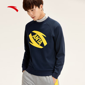 安踏 anta官方旗舰 95918728 男卫衣 logo图案撞色针织卫衣潮男装潮流