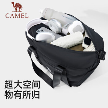骆驼（CAMEL）大容量旅行袋登机托特包健身单肩斜挎包 575B67L3022 暗夜黑 均码